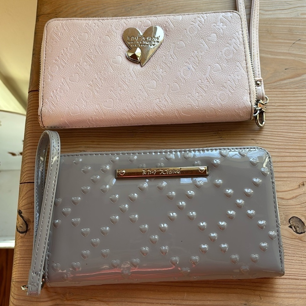 2 Betsey Johnson Wallets 1 Pink 1 Gray Length 8 Inches Width 5 Inches
